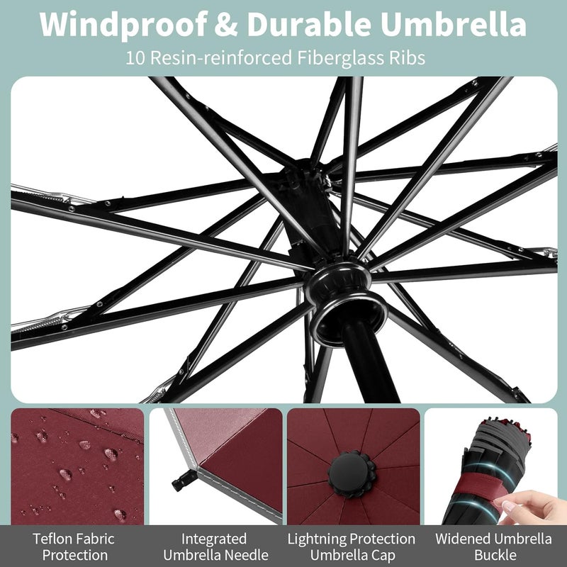 Yoobure Inverted Windproof Travel Umbrella - Automatic Umbrellas for Rain, Compact Folding with Reflective Stripe, Portable Large for Backpack, Lightweight with Sun UV Protection - Image 4